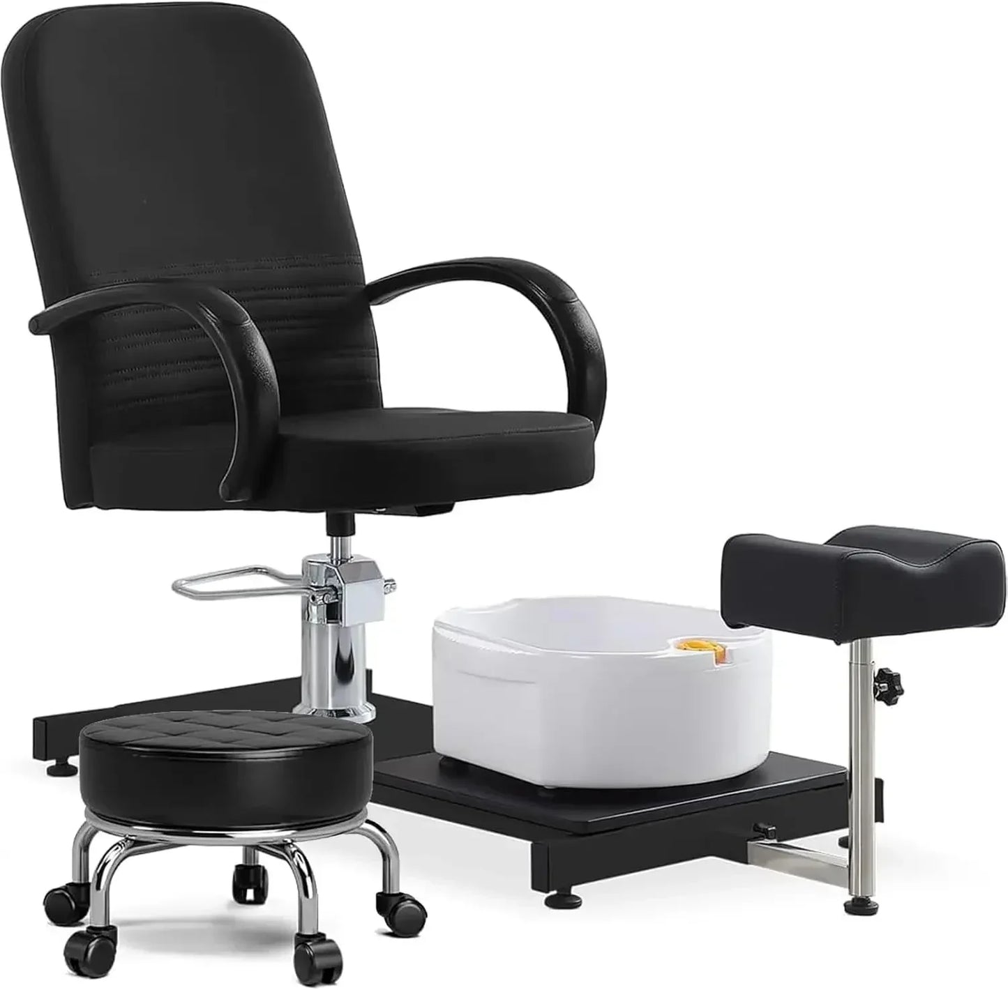 360 Swivel Pedicure Chairs, High Adjustable Pedicure Unit w/Stool, Footrest and Foot Basin, Portable Pedicure chair for Nail