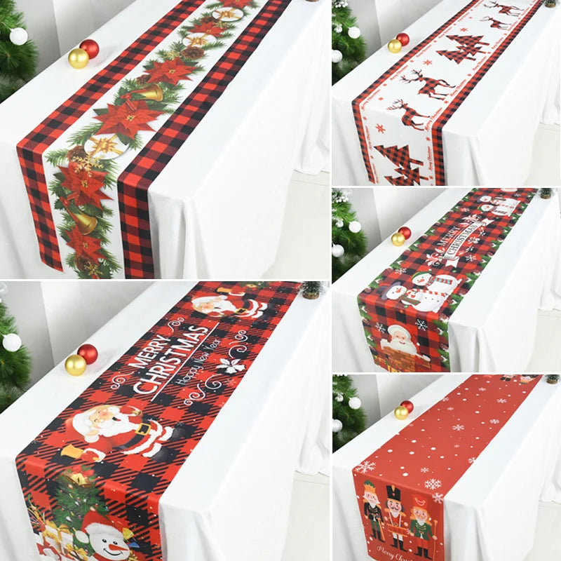 Christmas Table Runner Cloth Polyester Xmas Table Flag Cover Merry Christmas Decor For Home Ornament Navidad Gifts New Year 2025