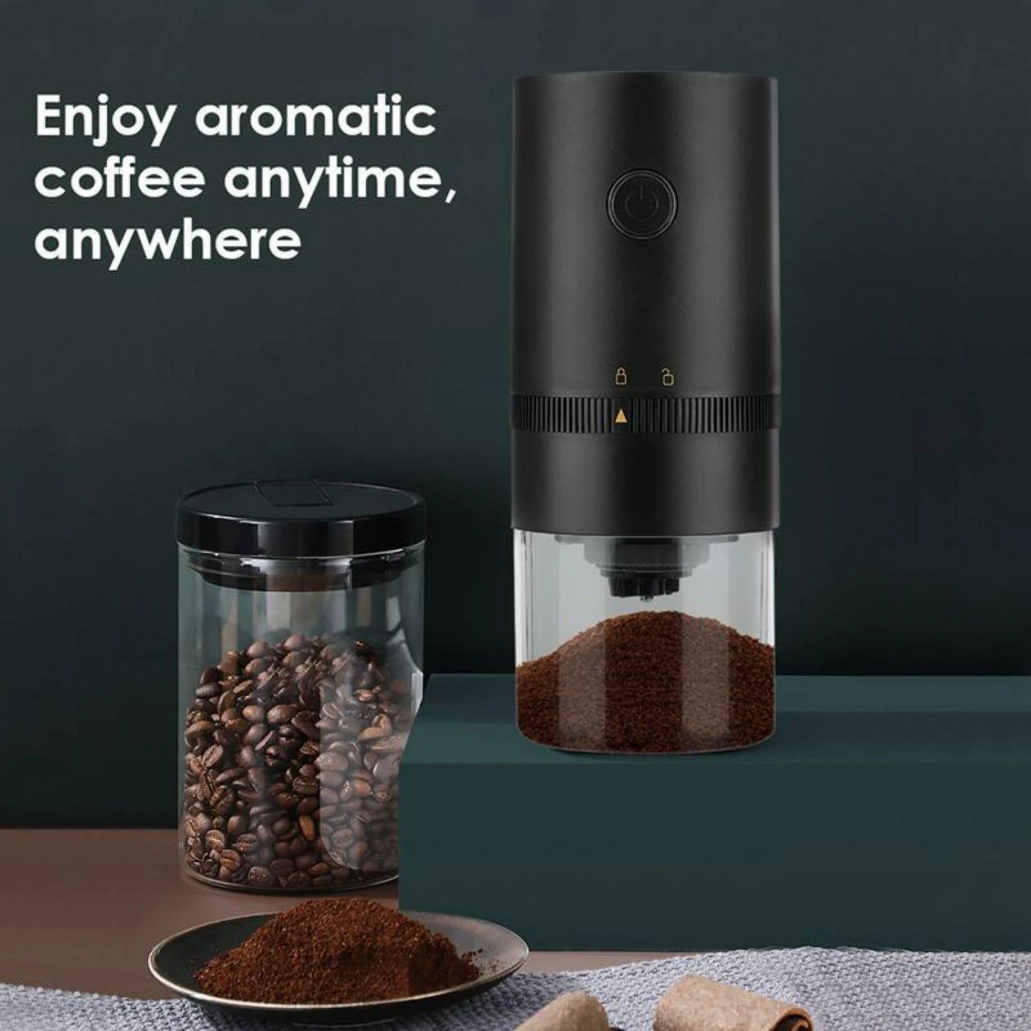 Small, Compact and Convenient USB Rechargeable Portable Automatic Coffee Grinder with Cleaning Brush - Ideal Bean Grinder for Tr