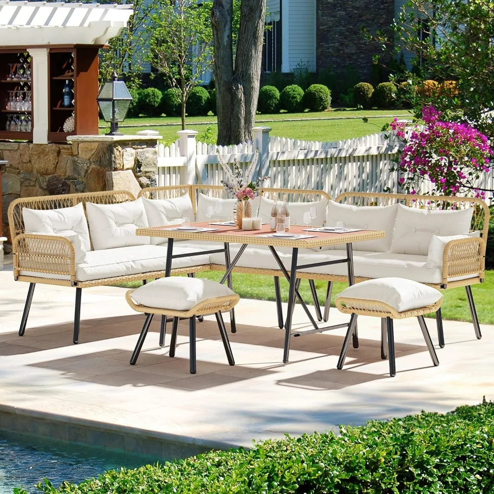 Patio Wicker Furniture Set, for Backyard Deck with Soft Cushions,Ottomans ,All-Weather Rattan Outdoor Conversation Sofa Set