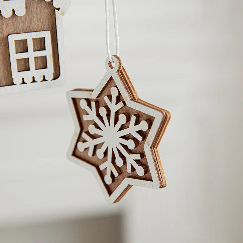 Christmas Nordic carved wooden house Christmas tree snowflake display window decoration