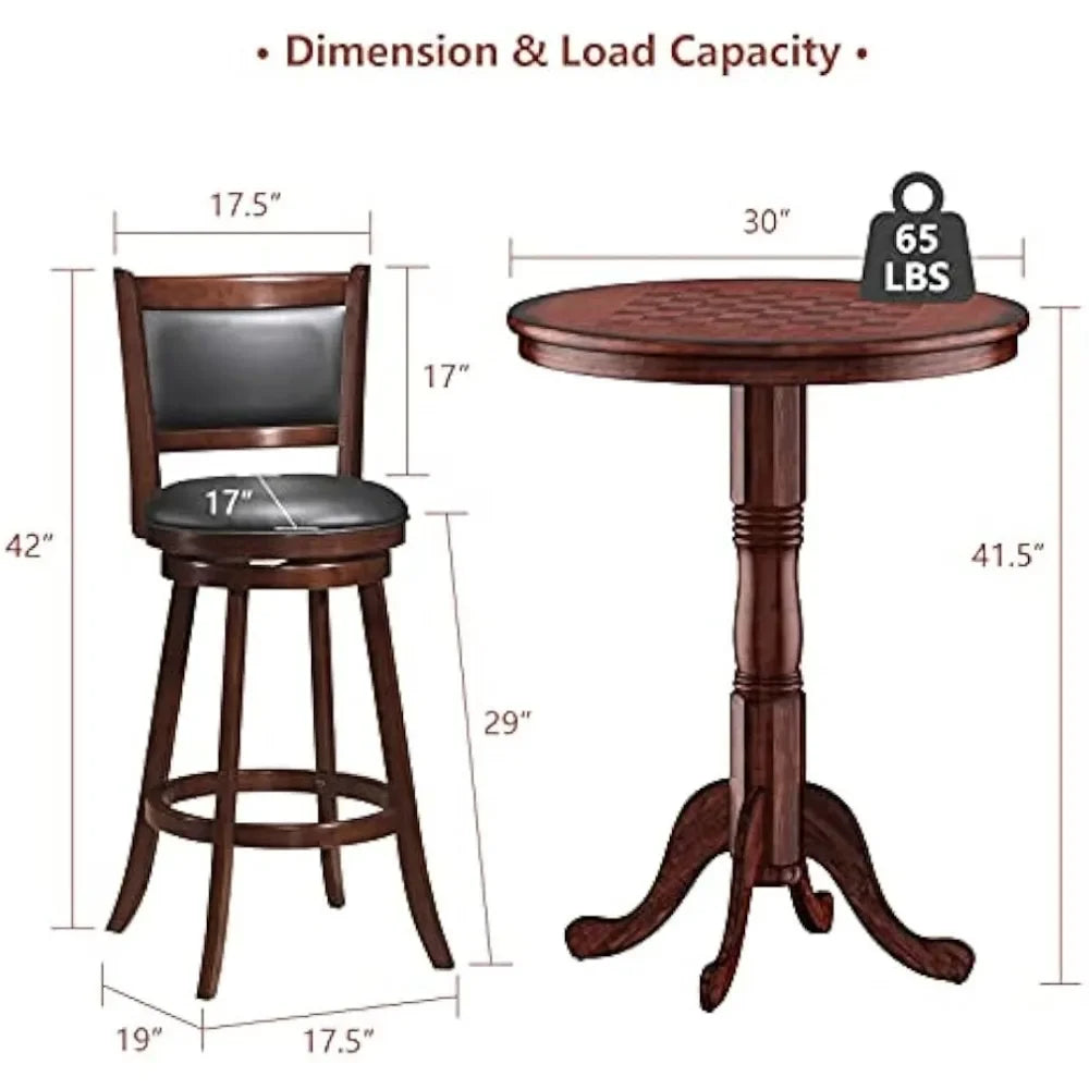 Wooden Pub Pedestal Side Table with Stable Base, 360 Degrees Swivel Bar Stool, Modern Round Bar Table and Stools