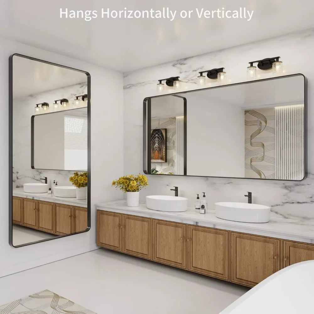 Mirror Shatter-Proof Led Mirrors for Bathroom Hangs Horizontally or Vertically Matte Black Bathroom Vanity Mirror Farmhouse Home