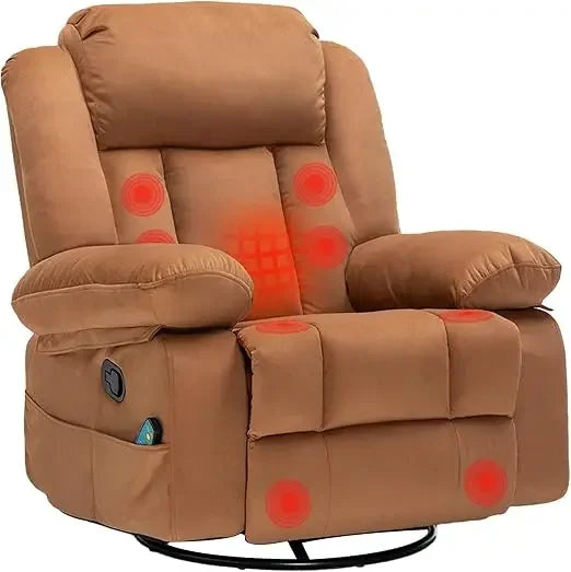 Swivel Recliner Chairs for Adults with Massage & Heat,  for Living Room,Upholstered Fabric 120°Rocking Chair ，Living Room Chairs