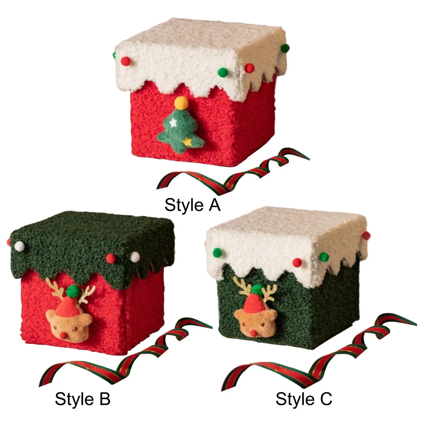 Christmas Gift Box Flannel Creative Gift Wrapping Bag DIY Candy Box for New Year Celebration Cookies Party Present Packaging