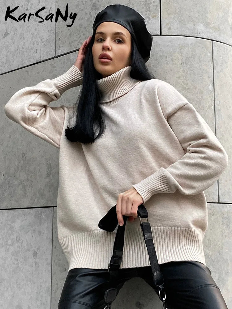 Women's Thick Sweaters Oversize Turtleneck Women Winter Warm White Pullovers Knitted High Neck Oversized Sweater For Women Tops