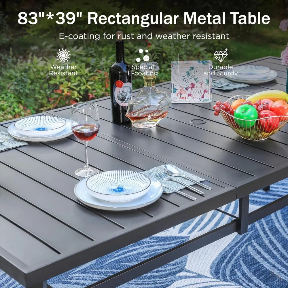 9 PCS Outdoor Table and Chairs Set, Stackable Aluminum Dining Chairs and Elongated Metal Table, Patio Dining Set for Garden