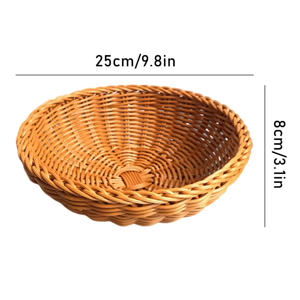 1 PCS Round Simulation Rattan Fruit Storage Basket PP Family Small Objects Storage Basket Bread Basket