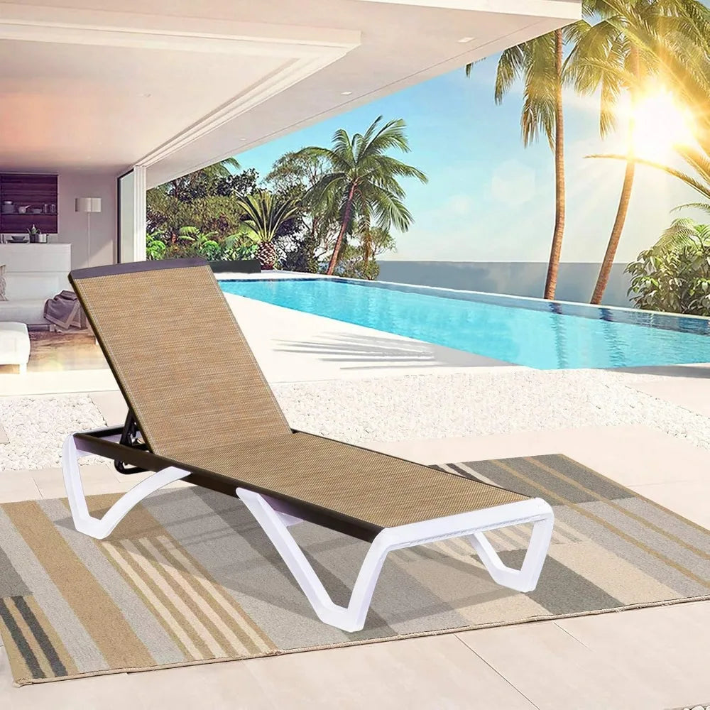 Pool Lounge Chair Aluminum Adjustable Outdoor Chaise Lounge,All Weather Plastic Poolside Lounge Chair for Deck Lawn Backyard