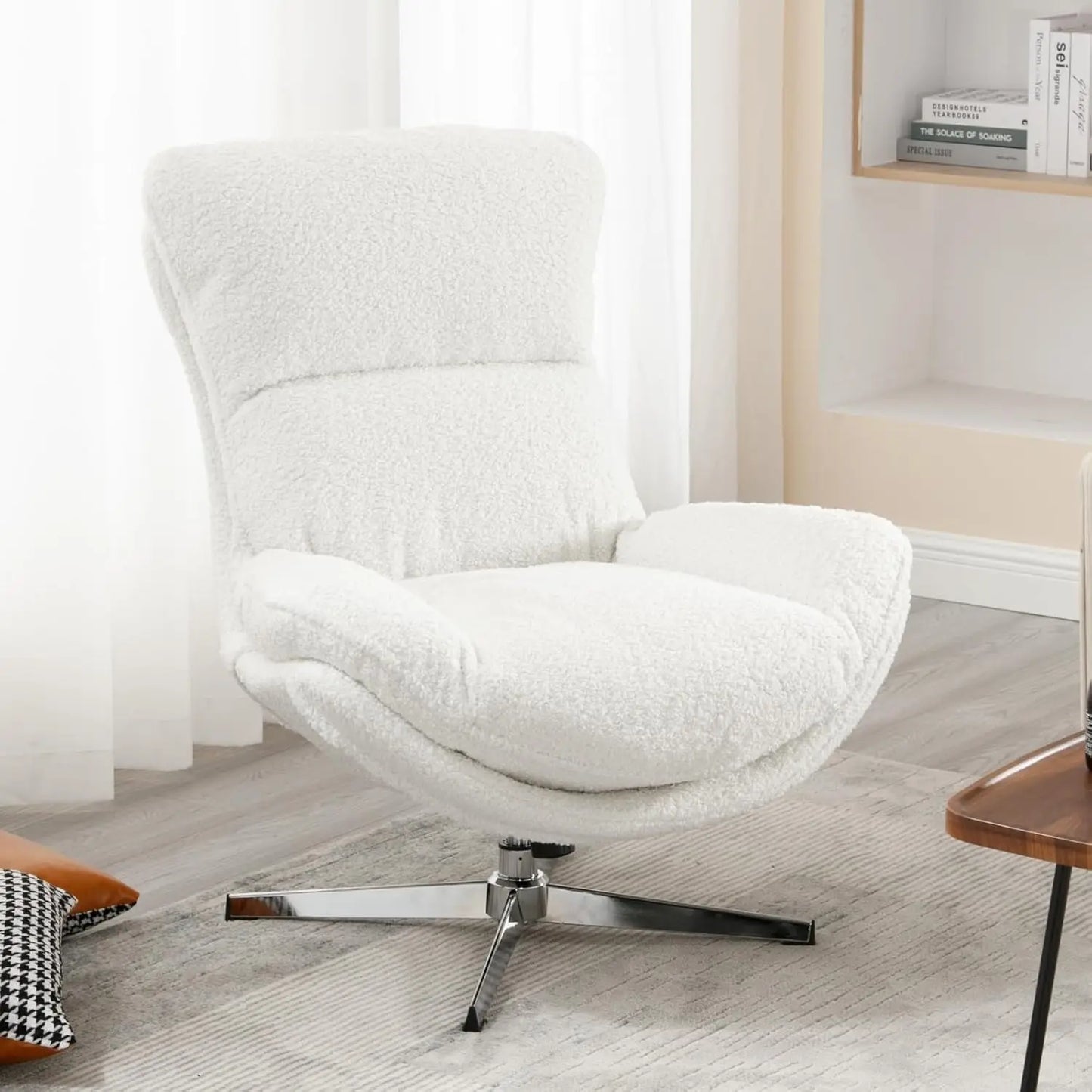 Swivel Accent Chair, Modern Linen Soft Foam Lounge Chair with High Back, Comfy Rocker for Living Room Bedroom Reading