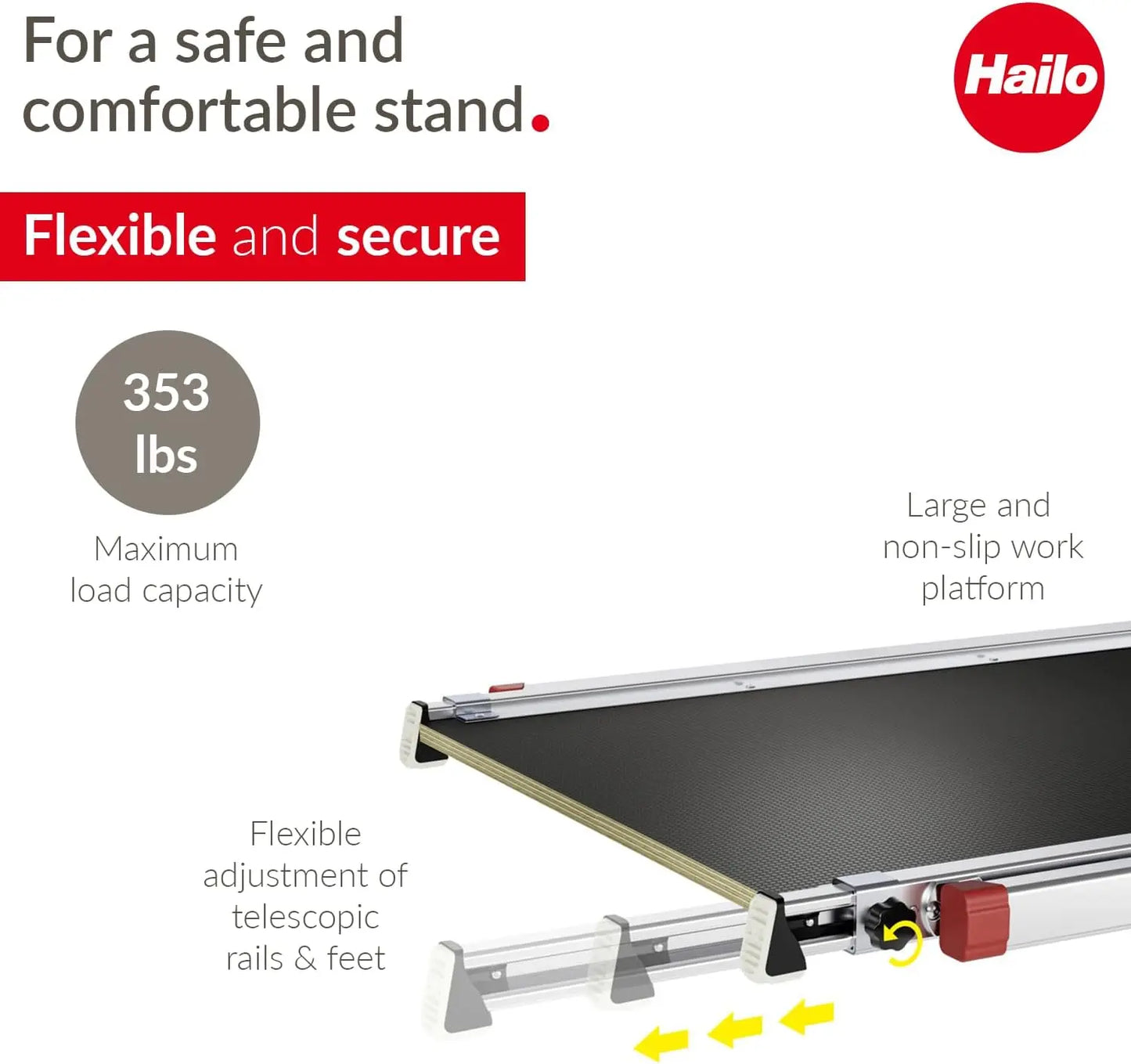 Work & Staircase Platform  Length and Height-Adjustable Telescopic Rails and feet  Integrated Bubble Level| for use