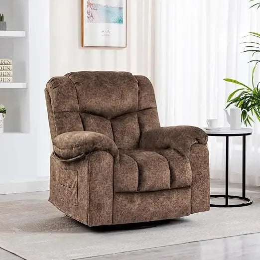 360°Swivel Vibrating Massage Fabric 22.8in Wide Recliner Chair with USB Port for Adults Living Room,Brown,Living Room Chairs