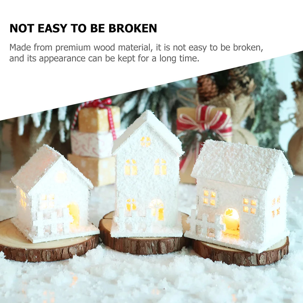 3 Pcs Christmas House Wood Craft Decor Village Accessories Glowing Rustic Crafts Ornament Cardboard Design Cabin