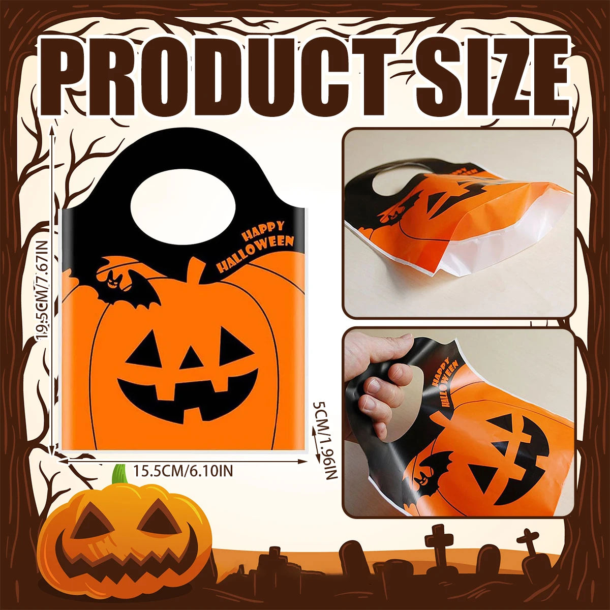 50/100Pc Halloween Candy Treat Bags Pumpkin Gifts Packaging Bag Goodie Wrapping Pouch for Kid 2023 Trick or Treat Party Supplies