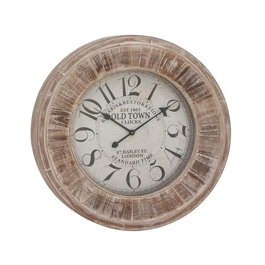 Vintage Brown Wooden Wall Clock 31" Silent Mechanism Arabic Numeral Markers Indoor Decor Classic Style Ornate Design Unique