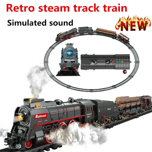 Children Electric Train Toy Kit  Retro steam track train Track Model Toy  Boy Toys Kids Christmas Gift