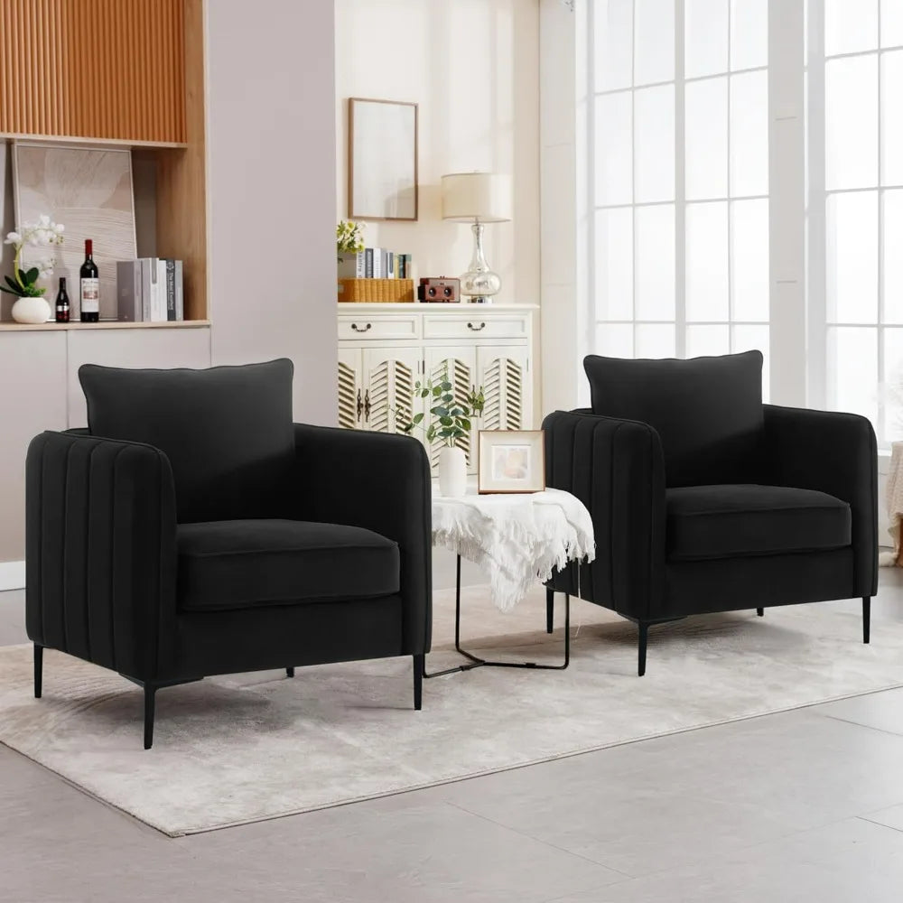 Sofa Black Velvet Accent Chairs Set of 2 Chairs for Living Room Single Sofa/Side Chair for Living Room Bedroom Office Armchairs