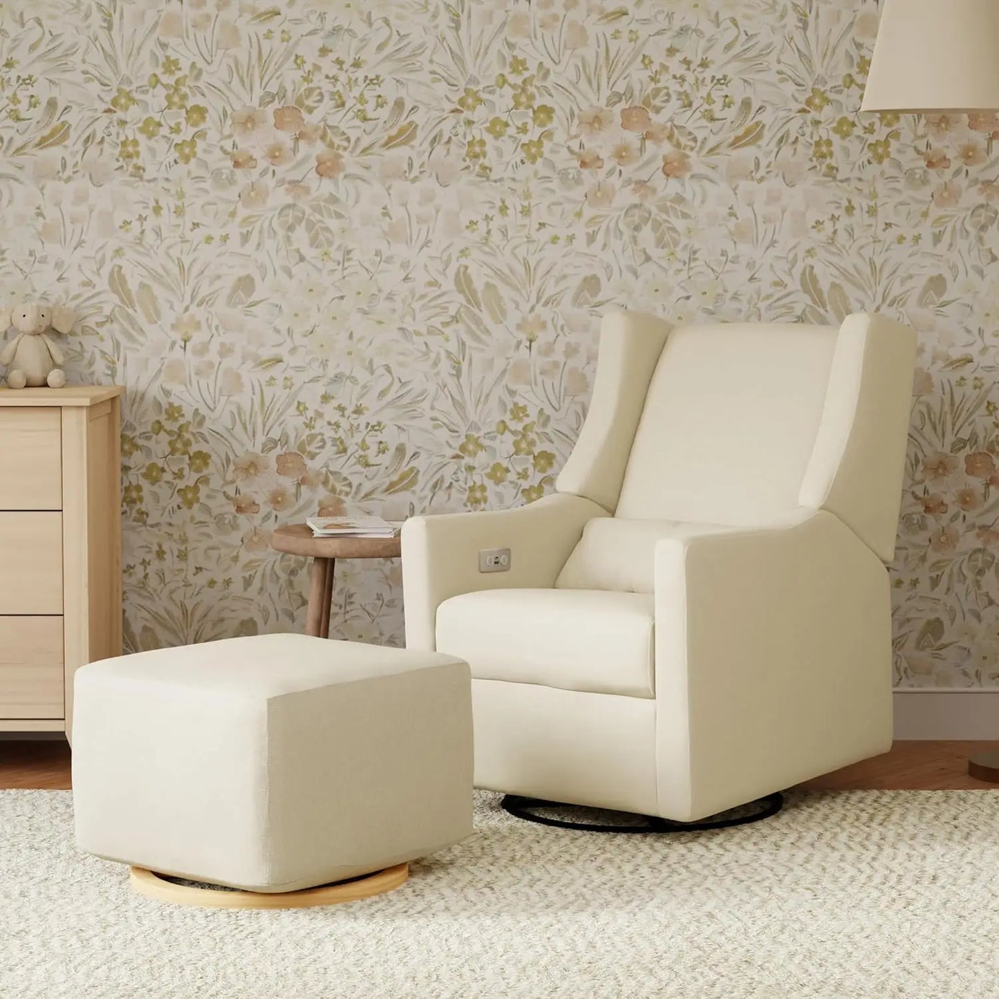 Electronic Power Recliner and Swivel Glider with USB Port in Performance Cream Eco-Weave, Water Repellent & Stain Resistant