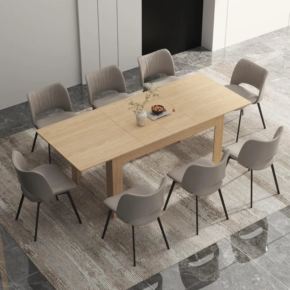 Extendable Dining Table for 6-10 Person, Wooden Dining Room Table, Modern Extendable Table for Gatherings, for Kitchens