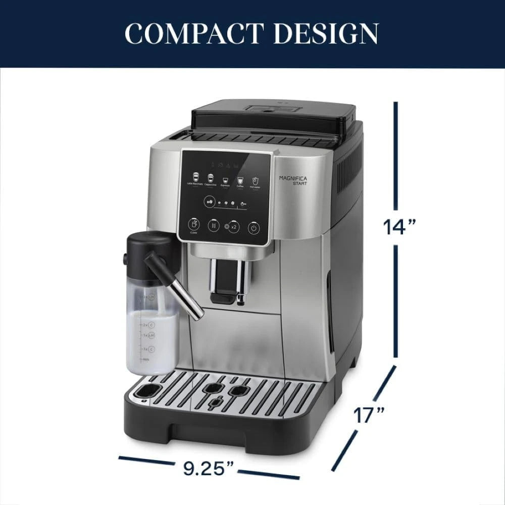 Magnifica Start Espresso & Coffee Machine with Automatic Milk Frother, One Touch Latte, Cappuccino, Built-in Grinder,Silver