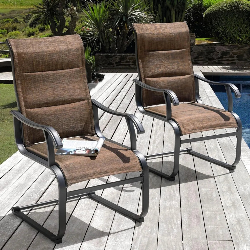 Patio Dining Chairs Set of 2,Outdoor Padded Textilene Patio Chairs, Spring Motion Textile High Back Outdoor Dining Chairs