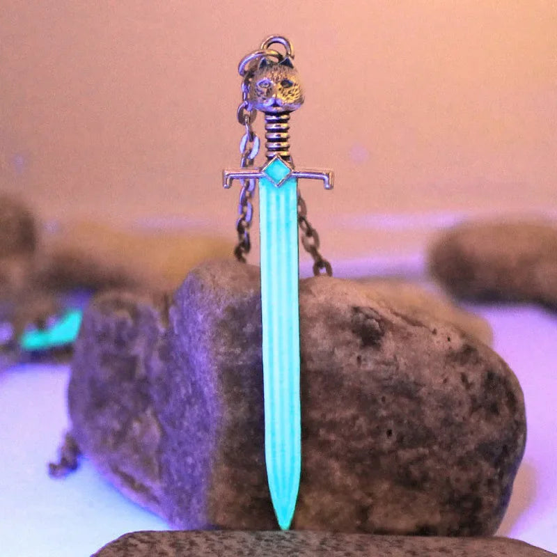 Luminous Glowing Cat Blade Sword Necklace Sword Necklace Glow In The Dark Necklace Pendant for Women Men Gift Halloween