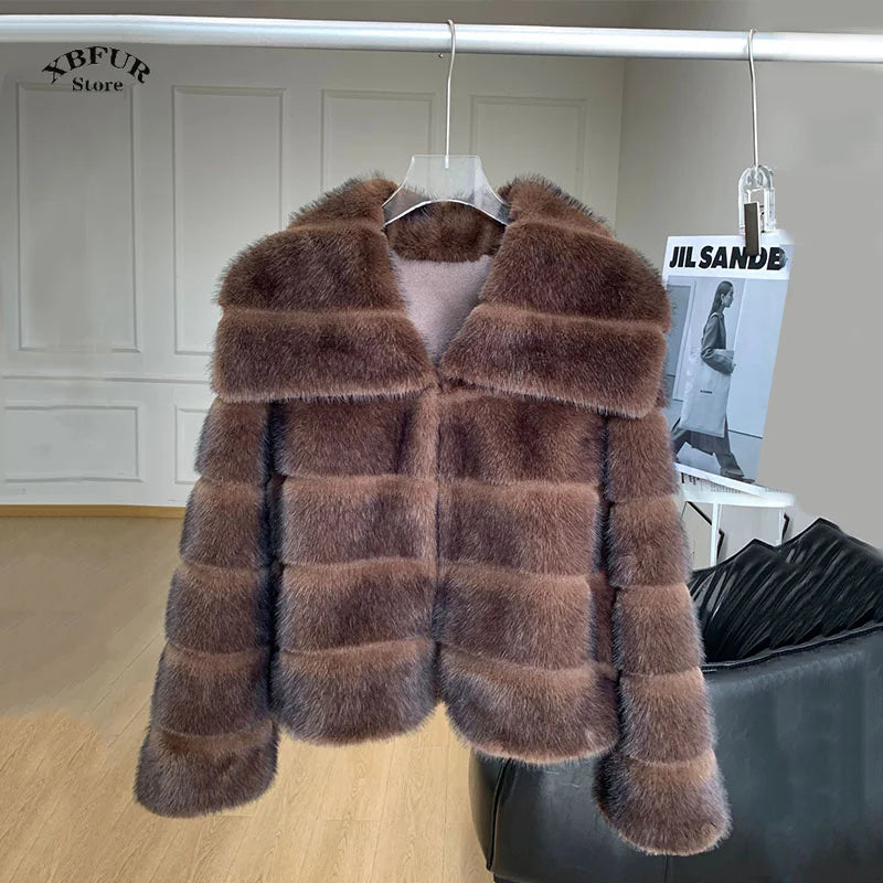 Winter Coats Woman 2024 Ins Hot Fashion Girls Fluffy Jacket Faux Fur Coat Women Thick Warm Outerwear Fluffy Faux Mink Fur Jacket