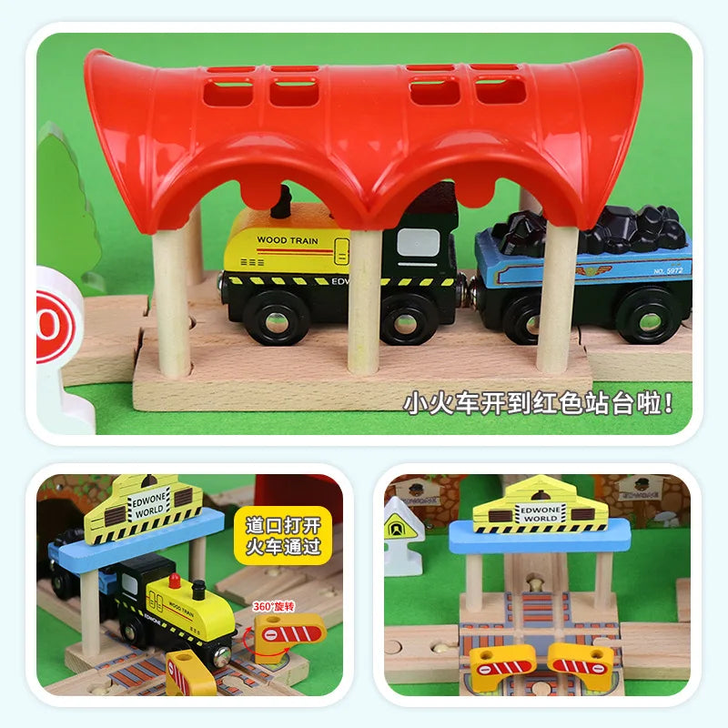 Wooden Train Track Highway Scene Set Railway Electric Magnetic Train Toy For All Brands Wooden Track Toy Boy G11