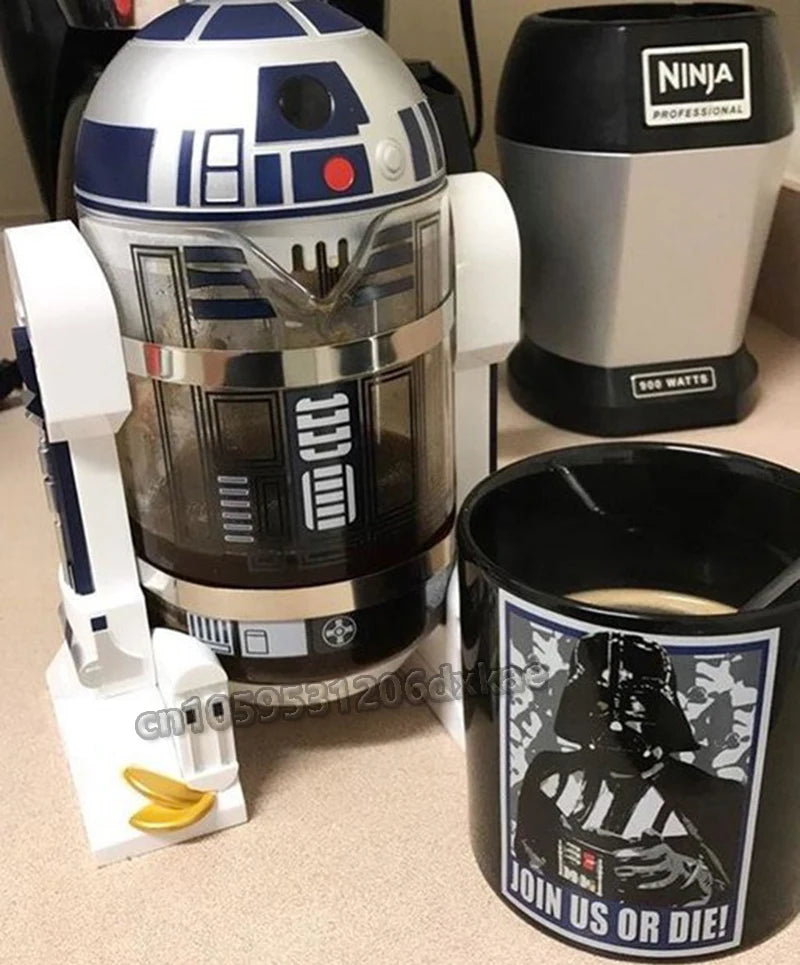 960ml Moka Hand Coffee Maker R2-d2 Cartoon Star Wars Robot Office Home Manual Thermal Stainless Steel Pressing Mini Coffee Pot