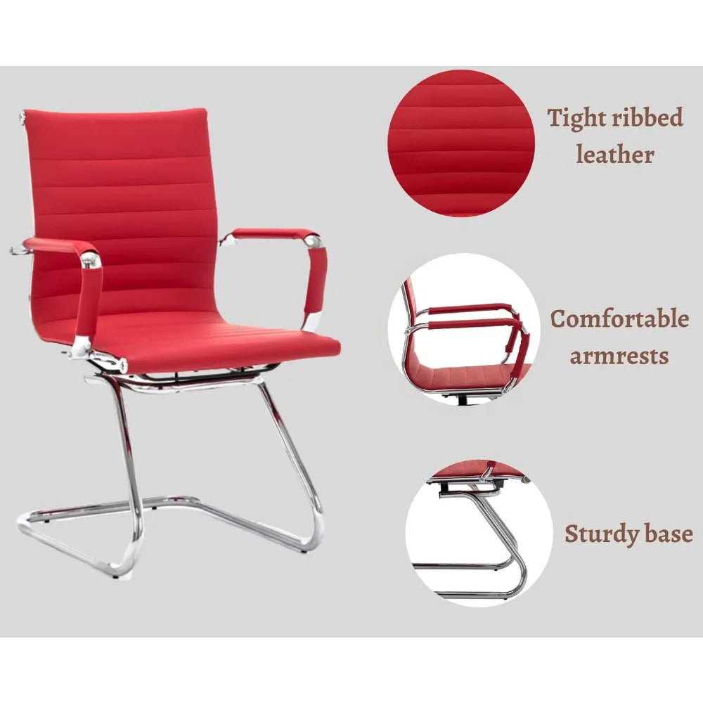 Waiting Room Chairs Leather Office Guest Chair Mid Back Reception Chairs with Sled Base for Meeting/Patient/Conference Room,