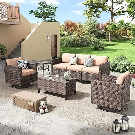 Patio FurnitureSet, Outdoor Furnitures Sectional Sofa with Swivel Chairs, for Balcony Backyard, Garden Furniture Sets