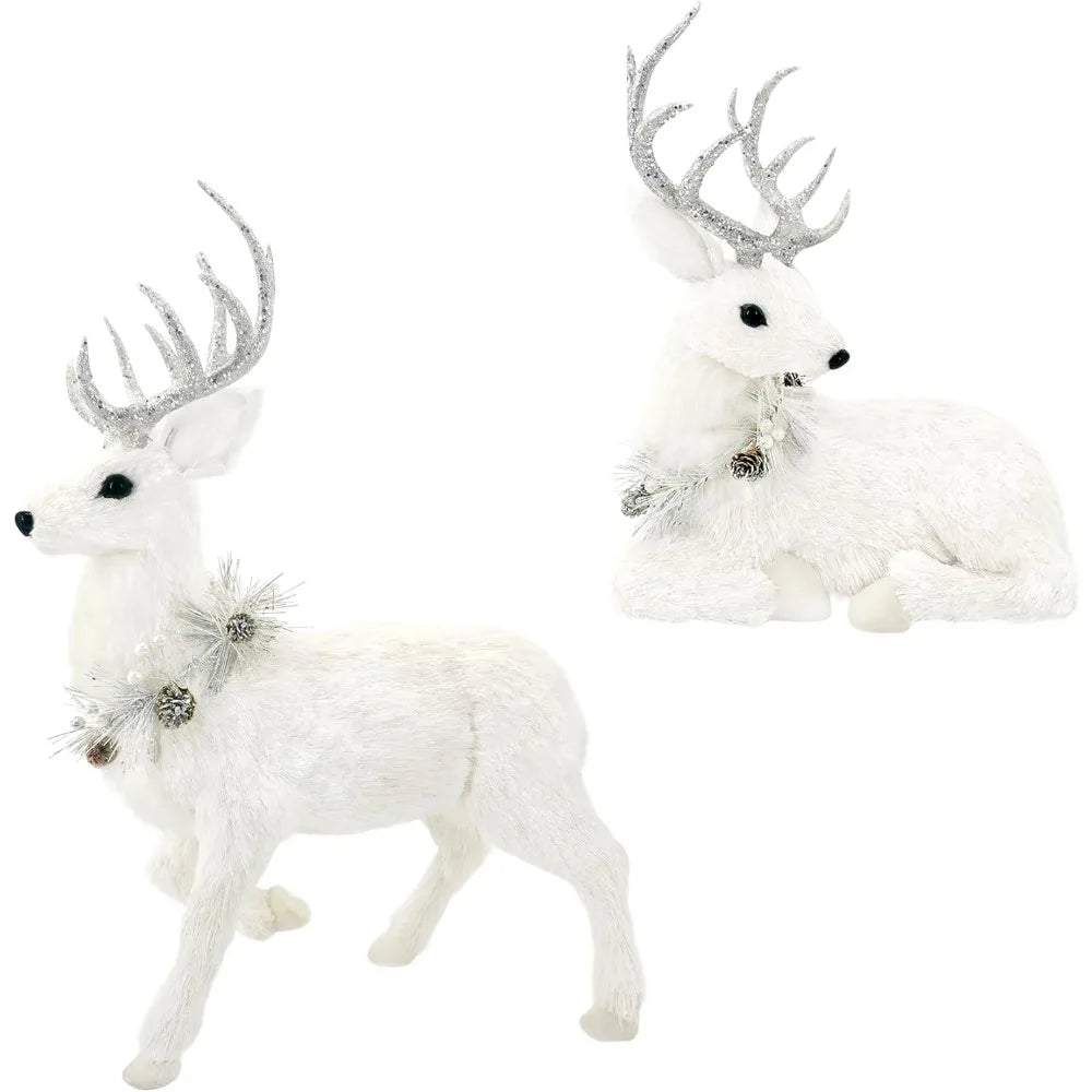 Nature Vibe 18 Inches Sisal Christmas Reindeer Set of 2,Realistic Woodland Animals Reindeer Figurine with Silver Accent