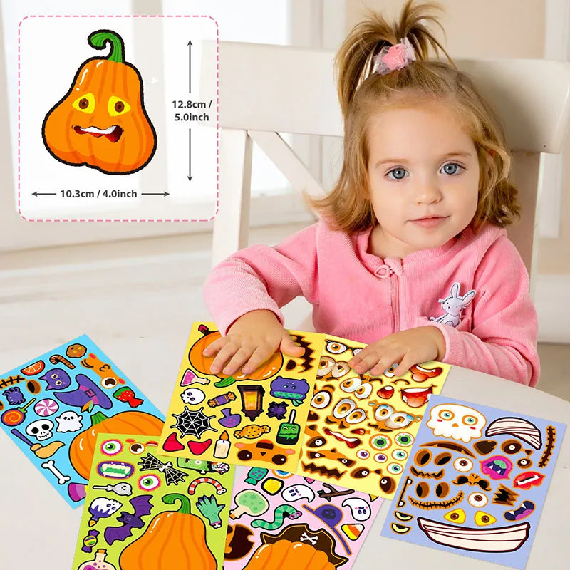 Make A Face Halloween Pumpkin Stickers Sheets for Kids Toddlers Children DIY Decorating Toys Party Games Stickers Puzzle Jigsaw