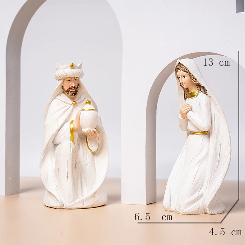 9pcs Christmas Jesus Nativity Scene Manger Figurines Home Decoration Props Office Holy Family Desktop Resin Statue Ornaments