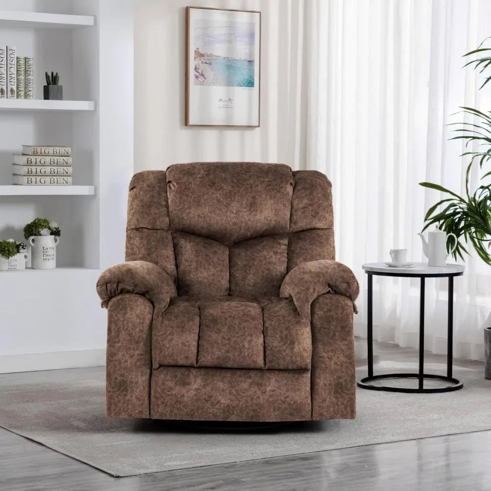 360°Swivel Vibrating Massage Fabric 22.8in Wide Recliner Chair with USB Port for Adults Living Room,Brown,Living Room Chairs