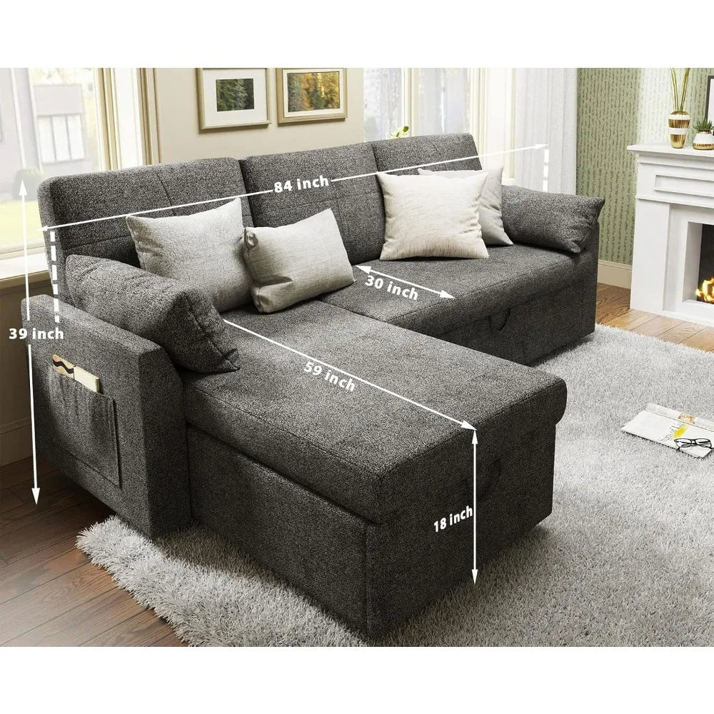 Sleeper Sofa, Sofa Bed- 2 in 1 Pull Out Couch Bed with Storage Chaise for Living Room, Sofa Sleeper with Pull Out Bed,