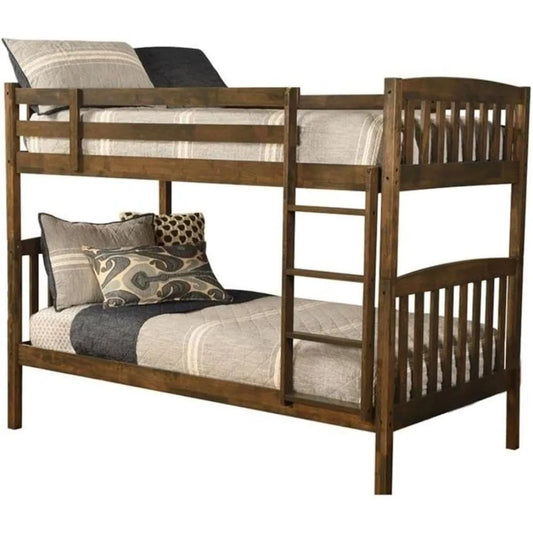 Bunk Bed, in Wood in Brown - Easy Assembly,No Necesita Somier,Wood Bunk Bed Frame