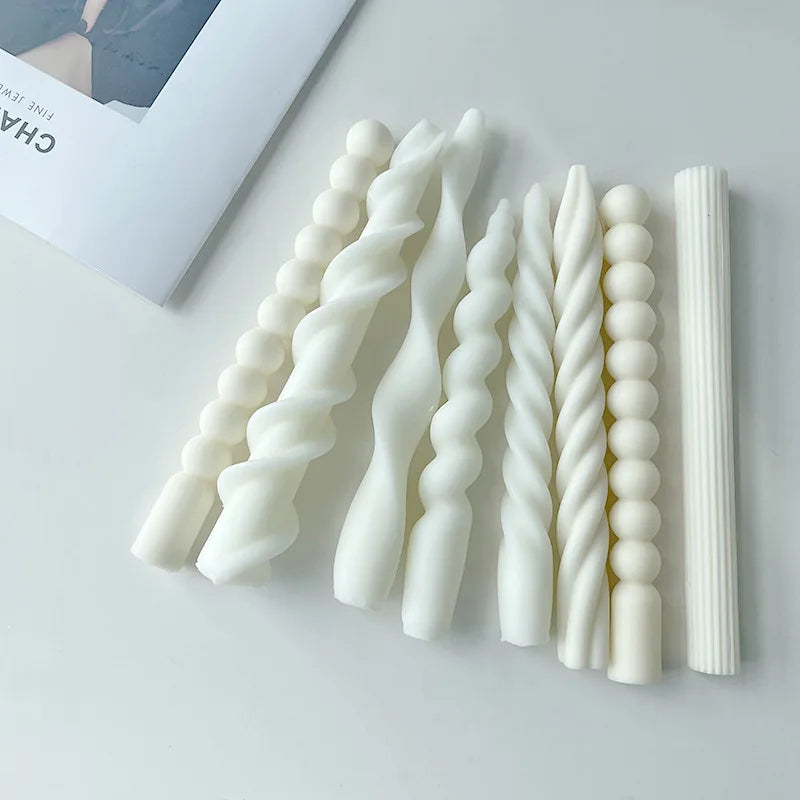 Long Spiral Taper Candle Silicone Mold Candlelight Dinner Candles Mould Twist Stripe Long Handle Church Candle Making Supplies