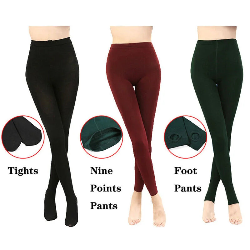 Women Ladies Winter Warm Leggings Fleece Lined Thick Thermal Full Foot Tight Pant Polar Pantyhose Velvet High Waist Wool Legging