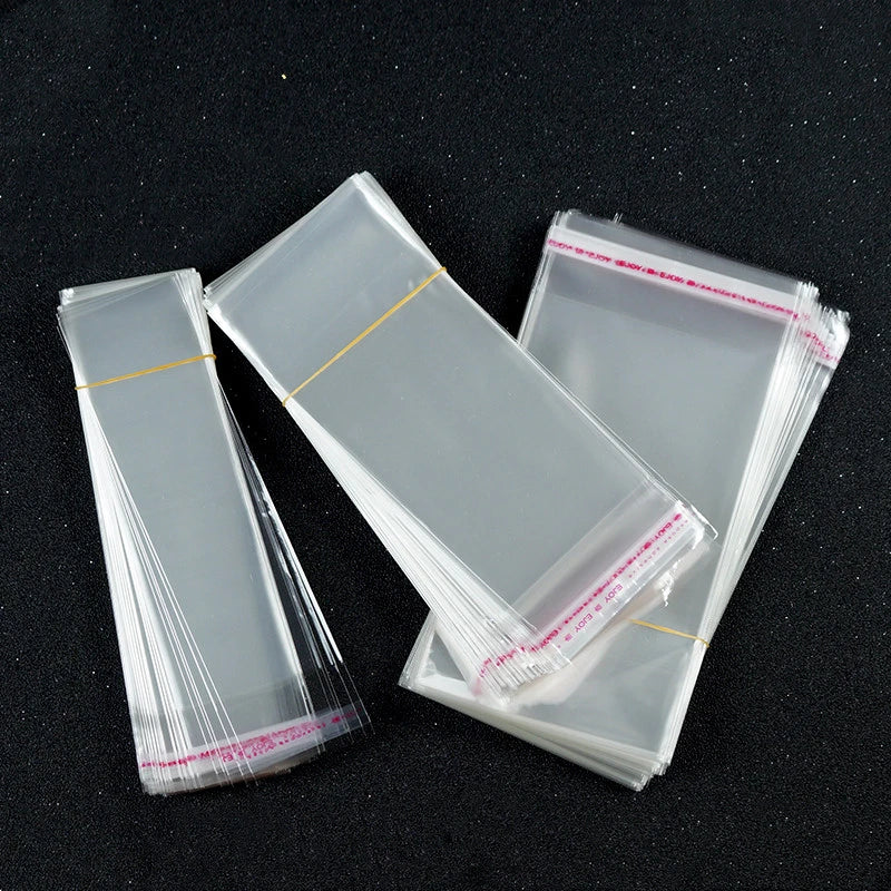 100Pcs Clear Plastic Self Adhesive Bag Self Closing Jewelry Accessories Candy Packaging Resealable Gift Cookie Packaging Bag