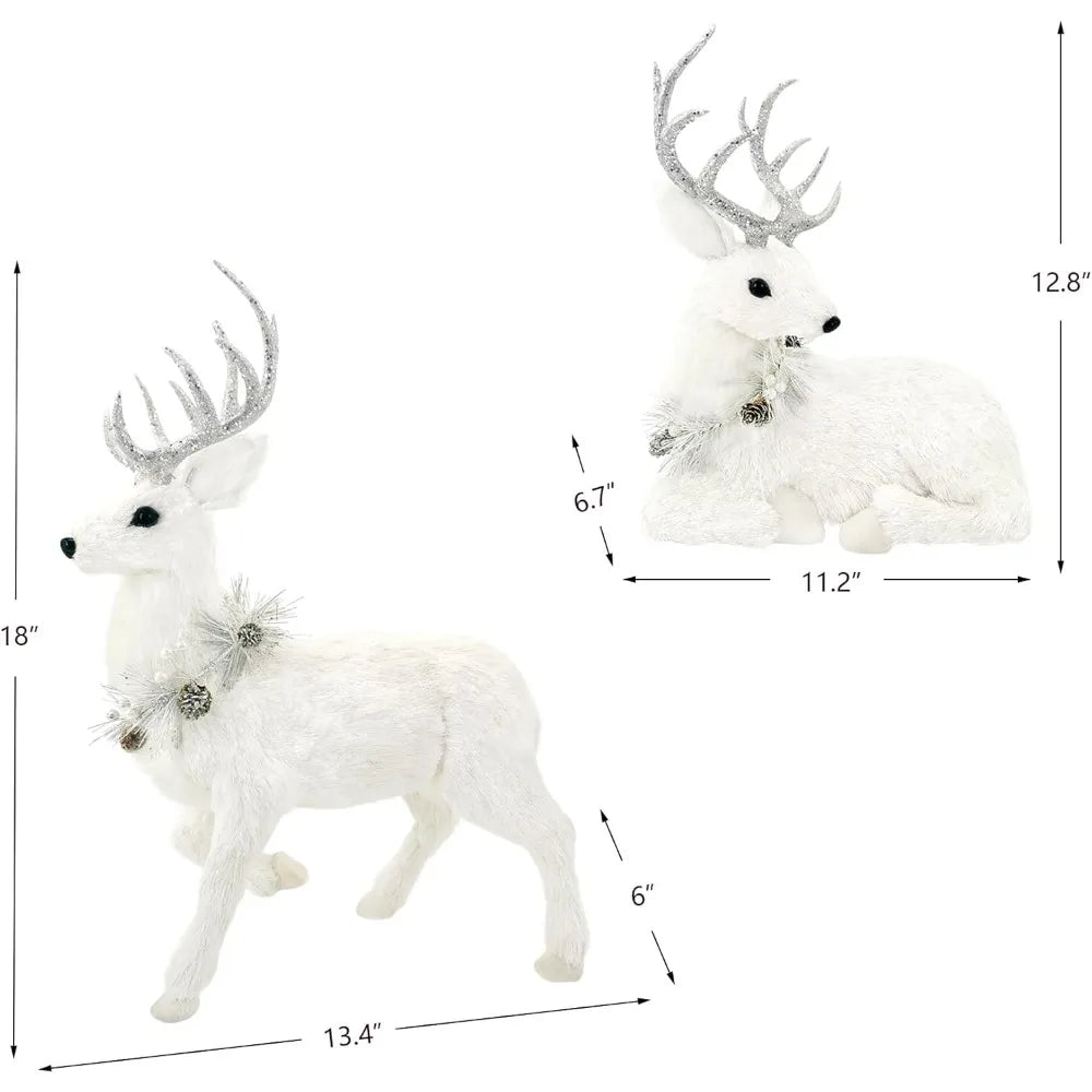 Nature Vibe 18 Inches Sisal Christmas Reindeer Set of 2,Realistic Woodland Animals Reindeer Figurine with Silver Accent