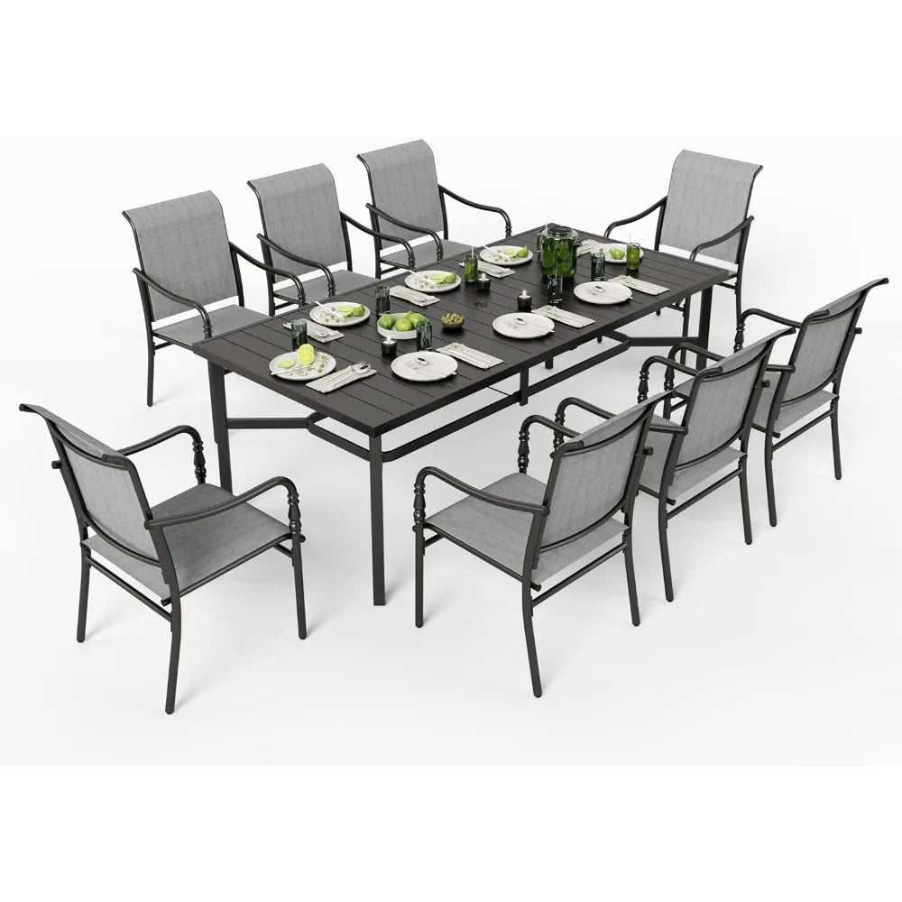 Patio Table and Chairs Dining Set,8Person 83" Rectangular Outdoor Dinings Tables and Textilene Chairs, Outdoor Dining Table Sets