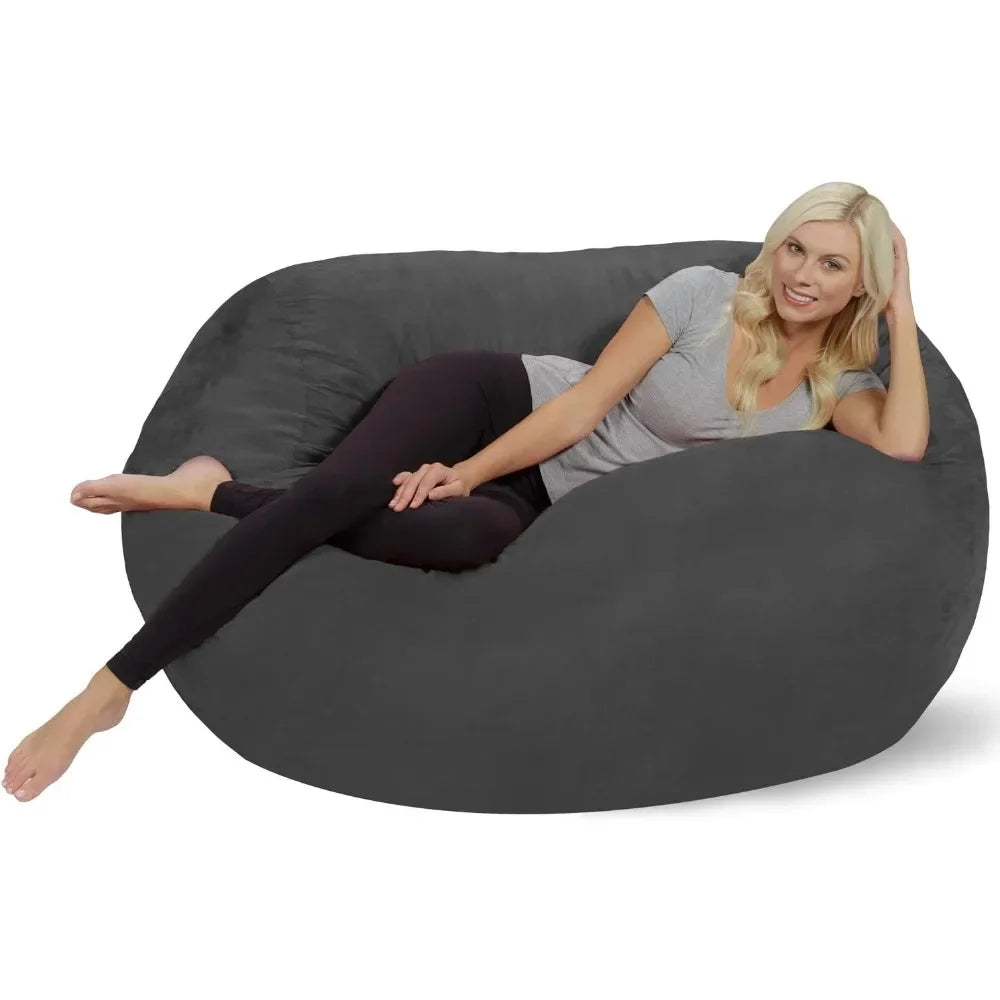 Beanbag Sofa, 5-foot Adult and Youth Beanbag Chair, Foam Filled Removable Micro Suede Cover and Lining, Charcoal Beanbag Sofa