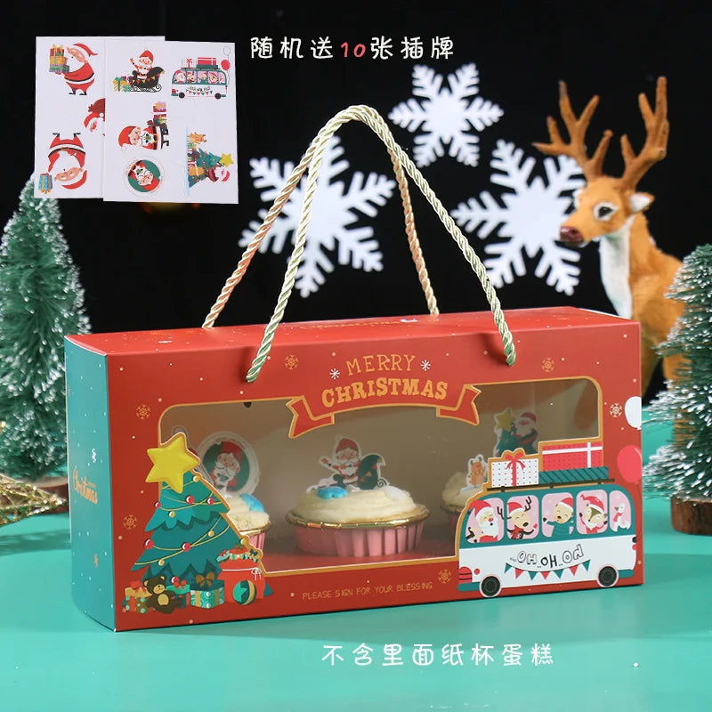 Red  Christmas Marry Gift Packaging Kraft Box with Handle Santa Claus Cake Kids Holiday Happy New Year Party  Christmasing