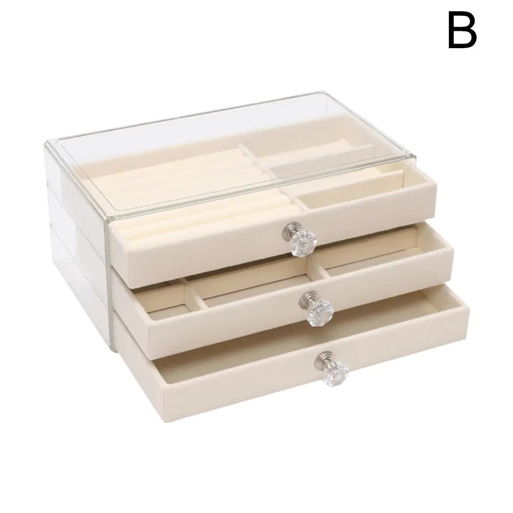 1 Piece Of High-capacity Three-layer Flannel Jewelry Box Drawer Jewelry Box Storage Earrings Necklace