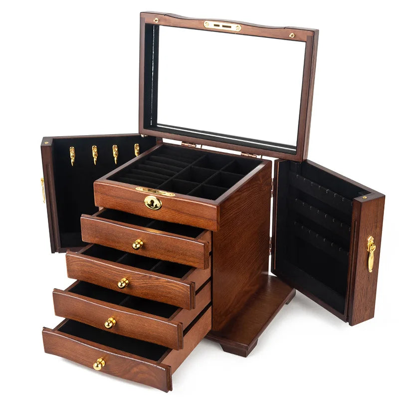 Wood Jewelry Box Big Size Ring Necklace Earrings Jewelry Box Organizer Drawer Bracelet Display Stand Women Accessories Storage