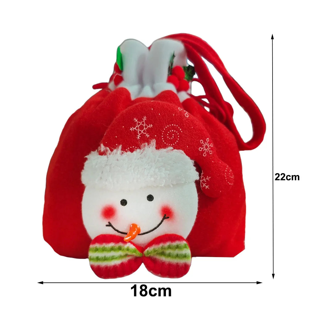 Christmas Drawstring Gift Bag Candy Wrapping Gift Bags Decorations Cute Snowman Santa Claus Deer Xmas Bag Christmas Party Favors