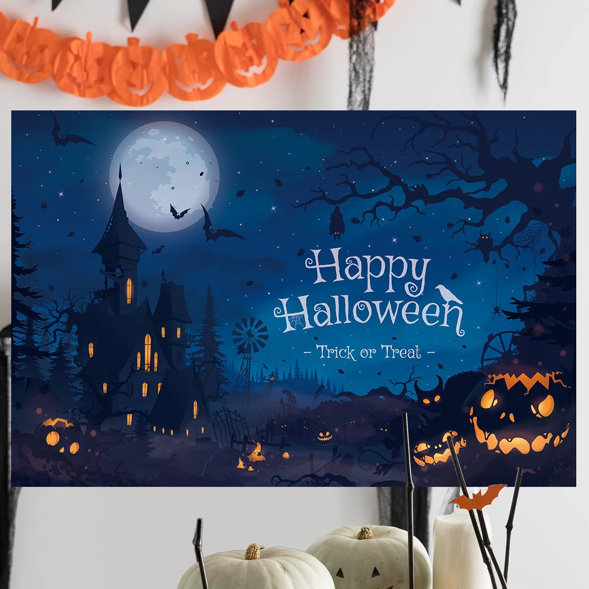 Halloween Decoration Horror Backdrop Banner Party Outdoor Background Skeleton Pumpkin Curtain Home Decor Photography Props