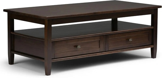 Shaker SOLID WOOD 48 inch Wide Rectangle Rustic Coffee Table in Tobacco Brown, for the Living Room and Family Room