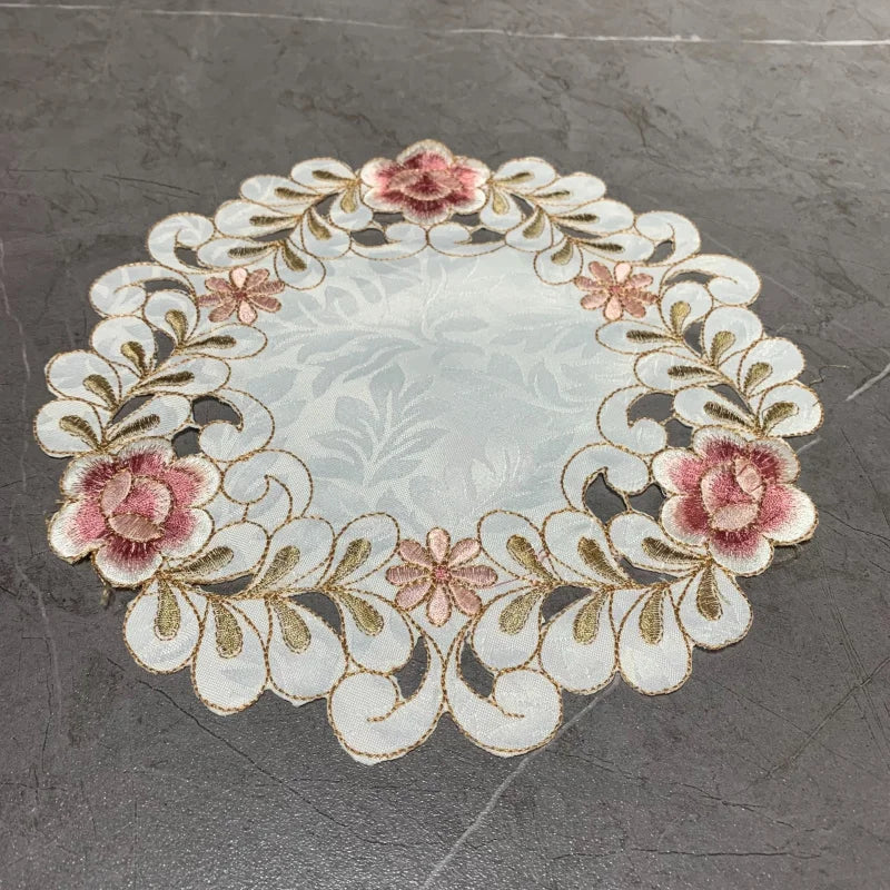 Cross-Border New Product Continental Coffee Cup Mat Bowl Mat round Polyester Embroidery Handmade Hollow Household Hotel Fabric C